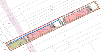 zákres oddělení pozemku "B" - Prodej pozemku 10506 m², Vysoké Mýto