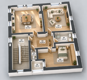 půdorys bytu 3D - Prodej bytu 3+kk v osobním vlastnictví 105 m², Ústí nad Labem