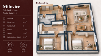 Prodej bytu 3+1 v osobním vlastnictví 80 m², Milovice