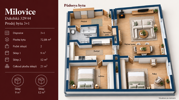 Prodej bytu 3+1 v osobním vlastnictví 73 m², Milovice