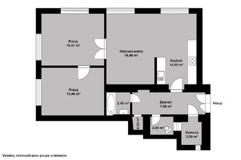 Orientační půdorys - Pronájem bytu 3+kk v osobním vlastnictví 86 m², Poděbrady
