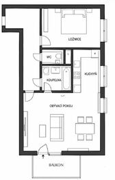 Půdorys - Pronájem bytu 2+kk v osobním vlastnictví 50 m², Ostrava