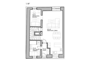 Půdorys budoucí stav - 1.NP - Prodej domu 138 m², Úsilné