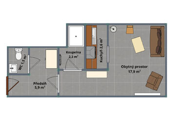 2D - Prodej kancelářských prostor 33 m², Brno