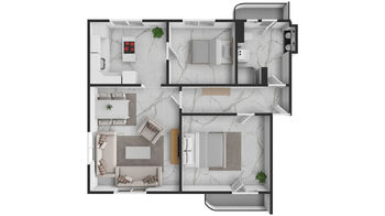 3D půdorys bytu - Prodej bytu 3+1 v osobním vlastnictví 68 m², Ostrava