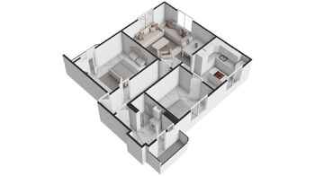 3D půdorys - Prodej bytu 3+1 v osobním vlastnictví 68 m², Ostrava