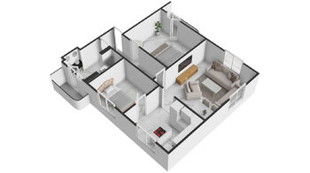 3D půdorys - Prodej bytu 3+1 v osobním vlastnictví 68 m², Ostrava