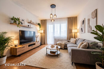 Obývací pokoj - vizualizace - Prodej bytu 3+1 v družstevním vlastnictví 70 m², Praha 10 - Malešice