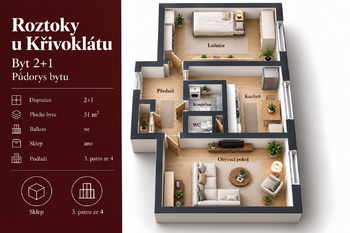 Prodej bytu 2+1 v osobním vlastnictví 51 m², Roztoky