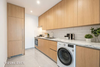 Kuchyně vizualizace - Prodej bytu 3+kk v osobním vlastnictví 65 m², Praha 10 - Petrovice