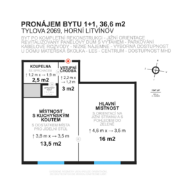 Pronájem bytu 1+1 v osobním vlastnictví 37 m², Litvínov