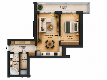 Prodej bytu 2+kk v osobním vlastnictví 61 m², Praha 9 - Letňany
