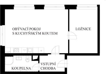 Půdorys bytu. - Pronájem bytu 2+kk v osobním vlastnictví 67 m², Husinec