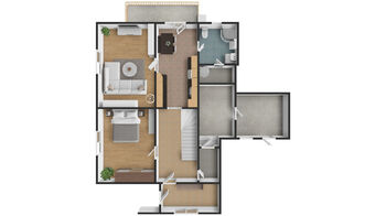 3D půdorys I.NP - Prodej domu 85 m², Sedlnice