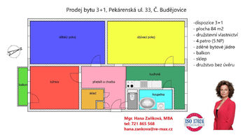 plánek - Prodej bytu 3+1 v družstevním vlastnictví 84 m², České Budějovice