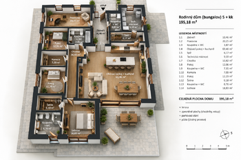 Orientační půdorys dispozice domu dle technickéhgo projektu s výměrami a popisem... - Prodej domu 195 m², Vysoký Újezd