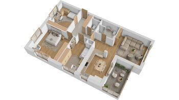 3D půdorys - Prodej bytu 4+1 v osobním vlastnictví 97 m², Břeclav