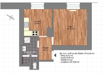 Pronájem bytu 1+1 v osobním vlastnictví 31 m², Brno