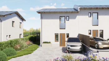 pohled z ulice na dům a parkování - Prodej domu 108 m², Líšnice