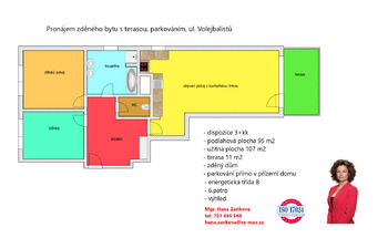 plánek - Pronájem bytu 3+kk v osobním vlastnictví 107 m², České Budějovice