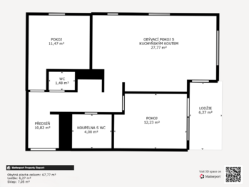 půdorys bytu - Prodej bytu 3+kk v osobním vlastnictví 68 m², Praha 4 - Modřany