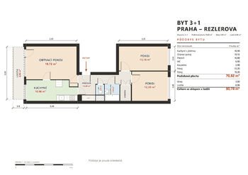 půdorys aktuální - Prodej bytu 3+1 v osobním vlastnictví 81 m², Praha 10 - Petrovice