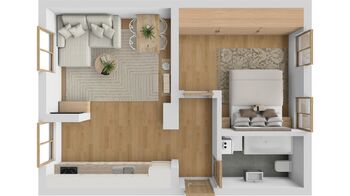 3D Půdorys - Prodej bytu 2+kk v osobním vlastnictví 52 m², Břeclav