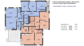 půdorys 1.NP - modrá část - Prodej bytu 5+1 v osobním vlastnictví 191 m², České Budějovice