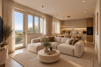 vizualizace obývacího prostoru s kuchyní v 1.NP - Prodej domu 182 m², Horní Ředice