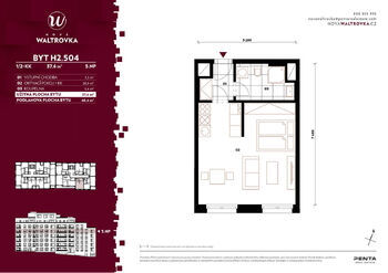Půdorys - Prodej bytu 1+kk v osobním vlastnictví 38 m², Praha 5 - Jinonice