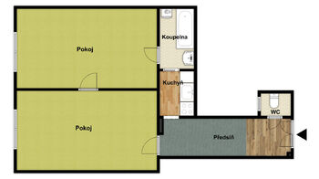 půdorys - Pronájem bytu 2+1 v osobním vlastnictví 57 m², Plzeň