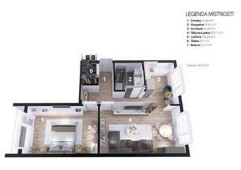 Pronájem bytu 2+1 v osobním vlastnictví 64 m², Chrudim