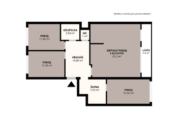 Půdorys - Prodej bytu 4+kk v osobním vlastnictví 92 m², Kostelec nad Černými lesy