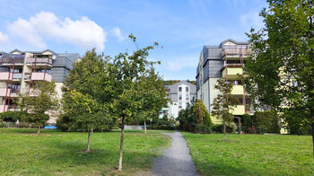 Oplocený areál u domu s možností procházek a relaxu.  - Pronájem bytu 1+kk v osobním vlastnictví 40 m², Praha 9 - Libeň