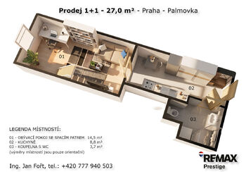 Prodej bytu 1+1 v osobním vlastnictví 27 m², Praha 8 - Libeň