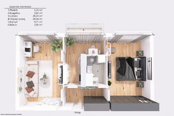 Půdorys. - Prodej bytu 2+1 v osobním vlastnictví 60 m², Nová Včelnice