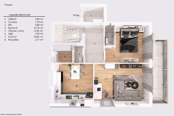 Půdorys prvního obytného podlaží. - Prodej domu 135 m², Pištín