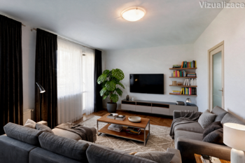 Obývací pokoj - vizualizace - Prodej bytu 3+1 v osobním vlastnictví 68 m², Praha 4 - Krč 
