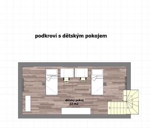 půdorys dětského pokoje 2 postele  - Pronájem domu 91 m², Praha 4 - Modřany