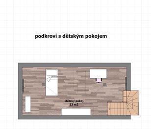 půdorys dětského pokoje 1 postel  - Pronájem domu 91 m², Praha 4 - Modřany