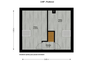 Půdorys podkroví  - Prodej chaty / chalupy 66 m², Votice