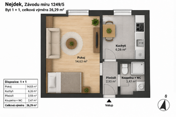 Prodej bytu 1+1 v osobním vlastnictví 35 m², Nejdek