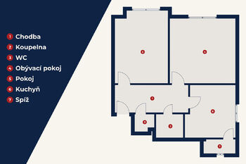 půdorys bytu - Prodej bytu 2+1 v osobním vlastnictví 59 m², Praha 4 - Nusle