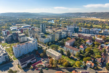Dron - pohled na Rezidenci Modřanka - Prodej bytu 4+kk v osobním vlastnictví 114 m², Praha 4 - Modřany