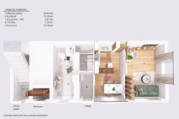 Půdorys (spodní byt). - Prodej domu 135 m², Černovice