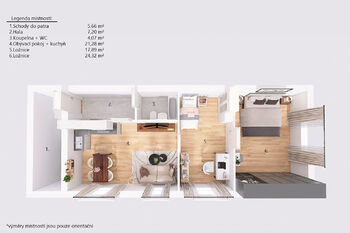Půdorys (vrchní byt). - Prodej domu 135 m², Černovice