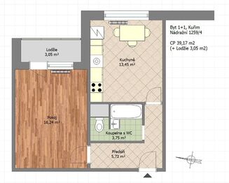 Pronájem bytu 1+1 v osobním vlastnictví 39 m², Kuřim