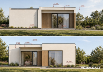 Vizualizace rekreačního objektu - Prodej pozemku 2026 m², Rychvald