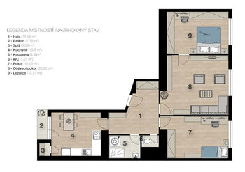 Půdorys - Prodej bytu 3+1 v osobním vlastnictví 87 m², Praha 3 - Žižkov