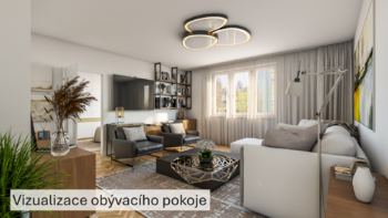 Vizualizace obývacího pokoje - Prodej bytu 3+1 v osobním vlastnictví 87 m², Praha 3 - Žižkov